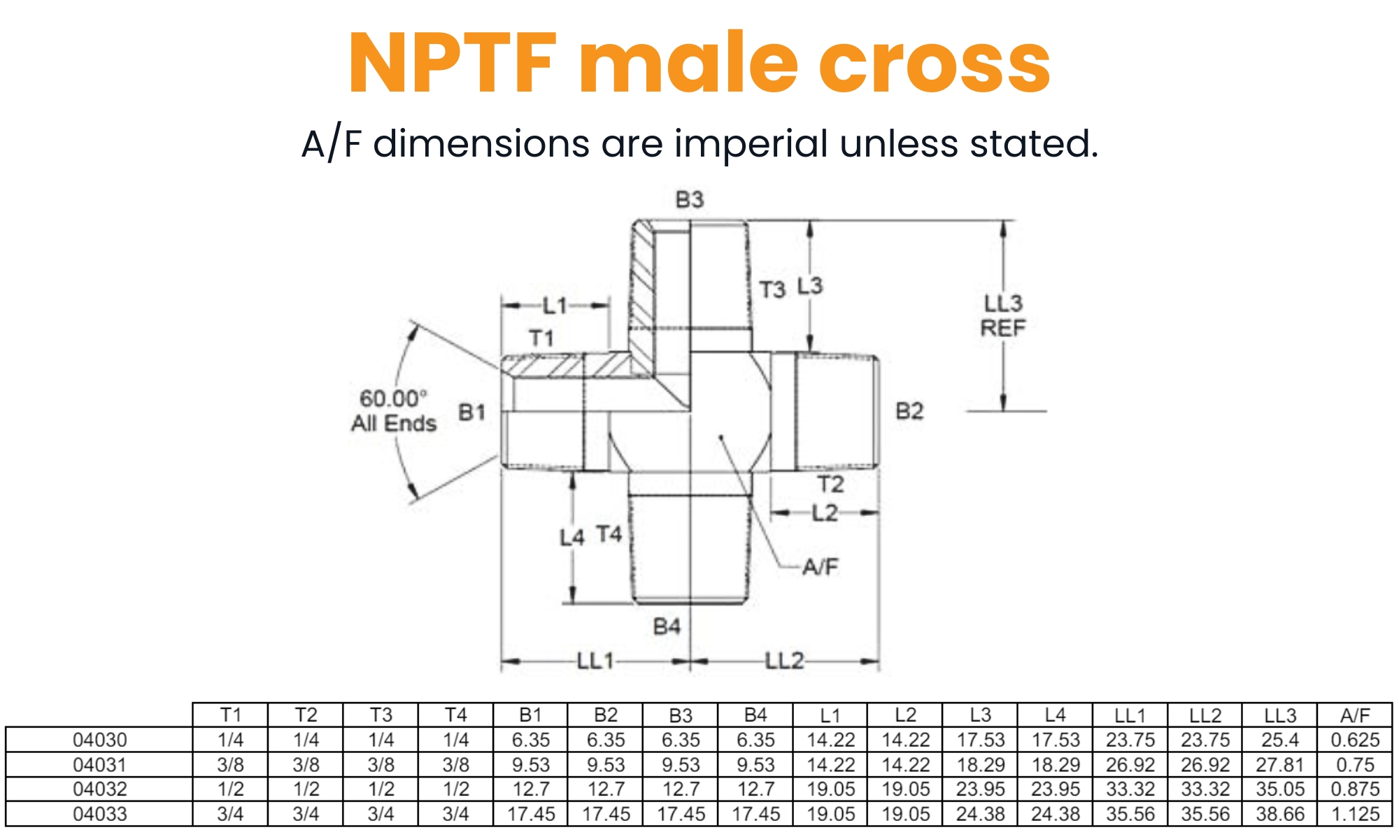 1/4 NPTF Male Cross Hydraulic Adaptor